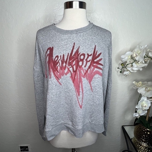 All Saints Sweater Gray Red NYC New York City Graffiti Oversized Crewneck XS - Picture 2 of 7